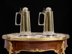 A FINE PAIR OF CHRISTOPHER LAWRENCE STERLING SILVER GILT FLAGONS