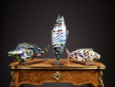 THREE LARGE MURANO STYLE GLASS FISH