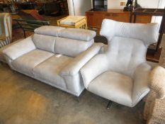 Modern Grey 2 Seat Settee with Stool and Revolving Chair