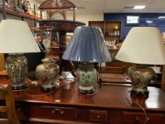 Four Chinese style porcelain table lamps with three shades
