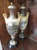 A Pair of Oriental style urns on stands