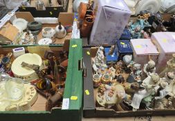 Four trays of collectables to include Doulton, Wade, binoculars etc