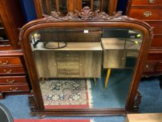 A large mahogany overmantel mirror H 143 cm W 153 cm