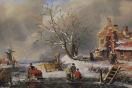 DUTCH SCHOOL, an oil painting of a Dutch Winter scene, signed but indistinct, framed and glazed,