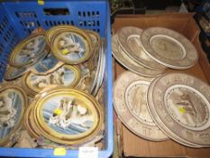 A box of Franklin Mint dog plaques and Wedgwood plates