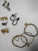 Three Endless beaded bracelets together with a small box of costume jewellery