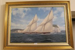 J. STEVEN DEWS. An overpainted limited edition lithograph of sailing boats, No. 357 / 400, 50 x 75