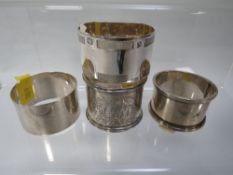 Four hallmarked silver napkin rings approx combined weight 135g