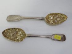 A pair of early Victorian hallmarked silver berry spoons with guiled bowls approx weight 142g