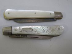 Two hallmarked silver bladed mother of pearl handled fruit knives