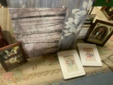 A collection of assorted pictures and prints to include large canvas prints, wine and floral