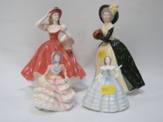 Two Coalport figurines with two smaller examples
