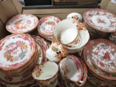 A tray of assorted antique tea and dinner ware etc