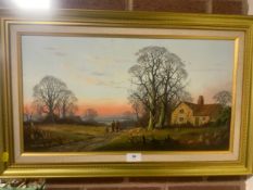 Vincent Shelby - A oil on canvas depicting a country scene with figures, framed