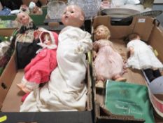 Two trays of assorted vintage dolls, to include two Armand Marseille examples - A1M 999 and A2/0XM