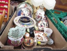 A tray to include Masons Mandalay Mandalay lamp, Orchard gold etc