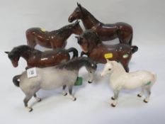 Six assorted Beswick horses A/F - one ear from grey horse missing