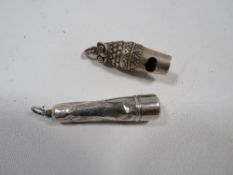 A novelty silver whistle stamped 925 in the form of an owl together with a hallmarked silver cheroot
