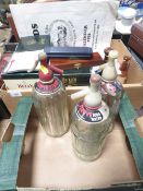 Two trays of assorted brewania etc to include vintage soda syphon's