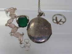 A silver bracelet, Clogau ring, Art-Deco ring and large silver locket and chain