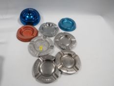 A tin of vintage advertising ashtrays, including Boac, Hovis, Players etc