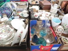 Five assorted trays of to include Wedgwood Wild Strawberry, Royal Doulton Tumbling Leaves etc
