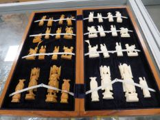 A chess set complete with all sixteen pieces and board