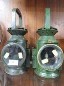 Two antique triple aspect railway type lamps (2)