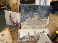 A quantity of assorted pictures and prints to include canvas prints, pop art and oriental scenes