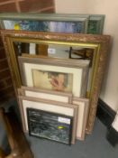 A collection of assorted pictures, prints and mirrors