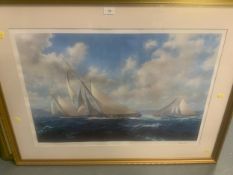 Two large Steven Dews signed limited edition artist proof yachting prints together with a signed