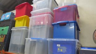 A large selection of plastic storage boxes