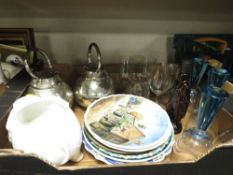 A tray of assorted ceramics to include Aynsley etc together with a tray of plates and glassware etc