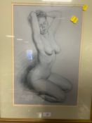 Edwards - A sketch of a nude lady kneeling, signed lower left, framed and glazed, 46 x 30.5 cm