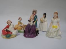 A collection of six Royal Doulton figures to include Carrie, picnic and home again