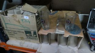 Two boxes of imperial bitter glasses with pint mark crown stamp