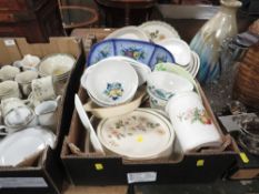 Three trays of assorted ceramics, glass and accessories etc