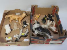 Two small trays of assorted Beswick and other figurines to include dogs and sheep