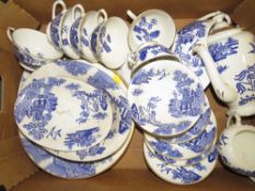 A tray of assorted Blue/White Coalport tea and dinner ware etc