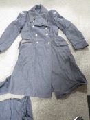 A box of RAF uniform 1940/50's in date to include a battledress blouse, some with staybrite kings