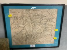 A Saxon map of Montgomeryshire, engraved by William Kip, framed 42 x 34 cm