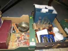 Three trays of assorted ceramics, glass and collectables to include dolls etc