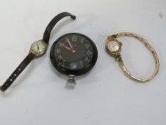 A vintage ladies gold wristwatch on leather strap A/F together with another and a Smiths military
