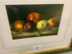 R Mario - Three small oil paintings depicting still life fruit, signed, framed, 16 x 11 cm. (3)