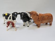A Beswick Highland Bull together with Friesian bull, Coddington hilt bar and cow Claybury Leegwater,