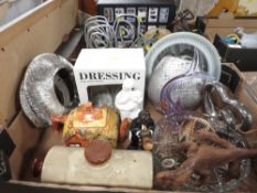 Two trays of assorted collectables and display pieces to include a collectable Prada book etc