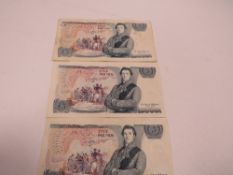 Three vintage J.B. Page 5 pound notes, prefixs A62, C75 and E62