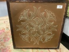 A framed Arts and Crafts copper plaque 40.5 x 40.5 cm together with a collection of assorted