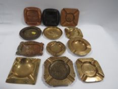 A tray of copper and brass advertising ashtrays etc including brewing interest