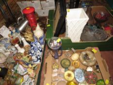 Three trays of assorted collectables to include paperweights, figures etc